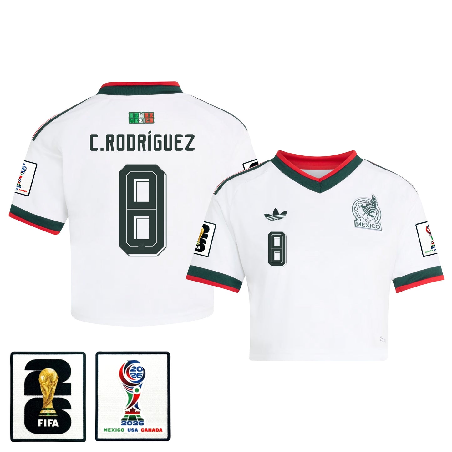Carlos Rodríguez 8 Mexico 2026 Away Women's Cropped Jersey - White