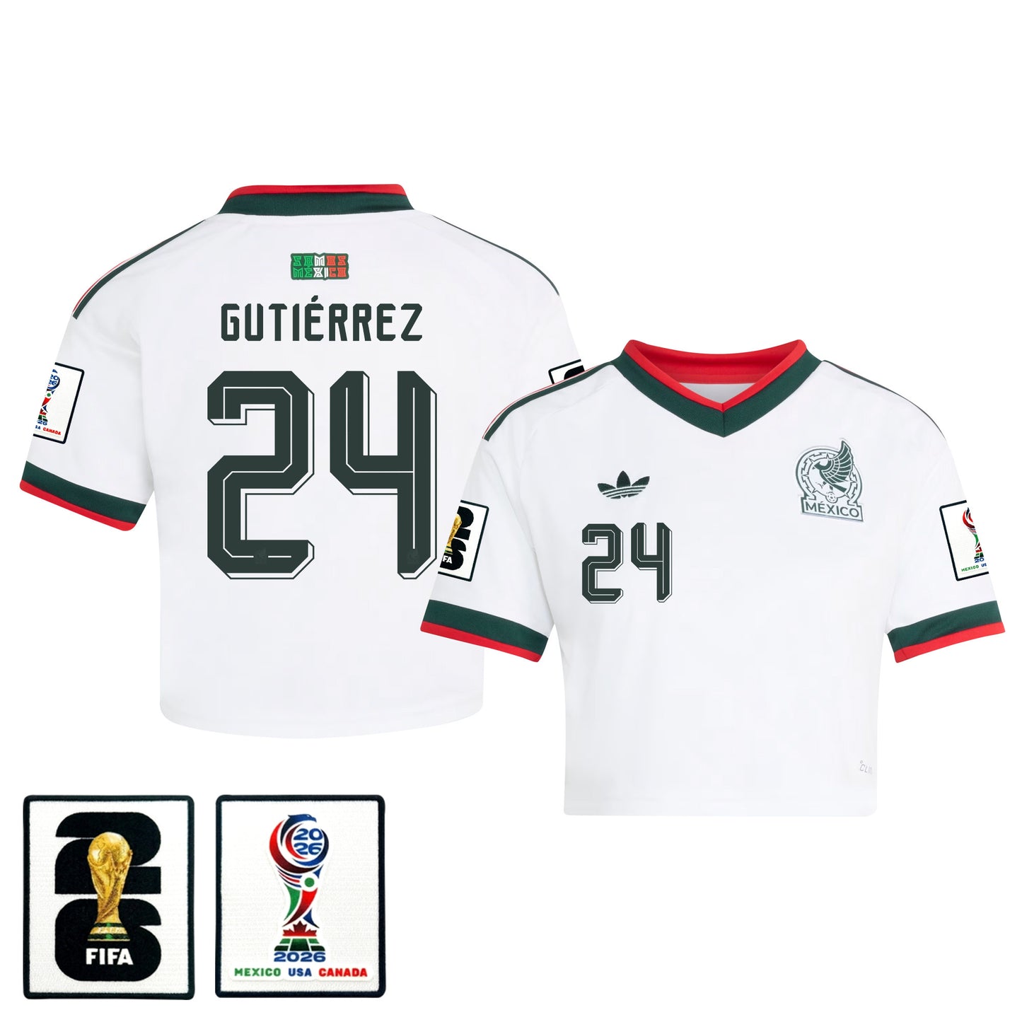 Brian Gutiérrez 24 Mexico 2026 Away Women's Cropped Jersey - White