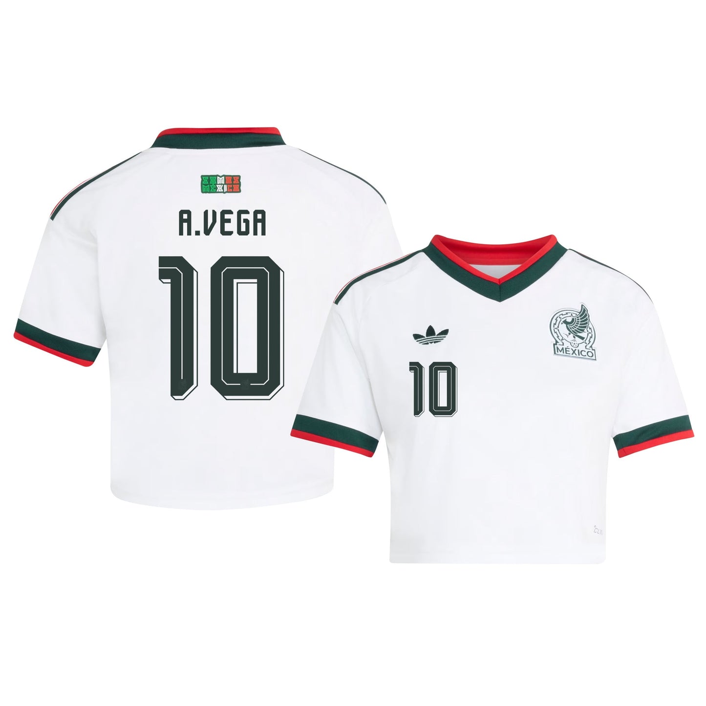 Alexis Vega 10 Mexico 2026 Away Women's Cropped Jersey - White