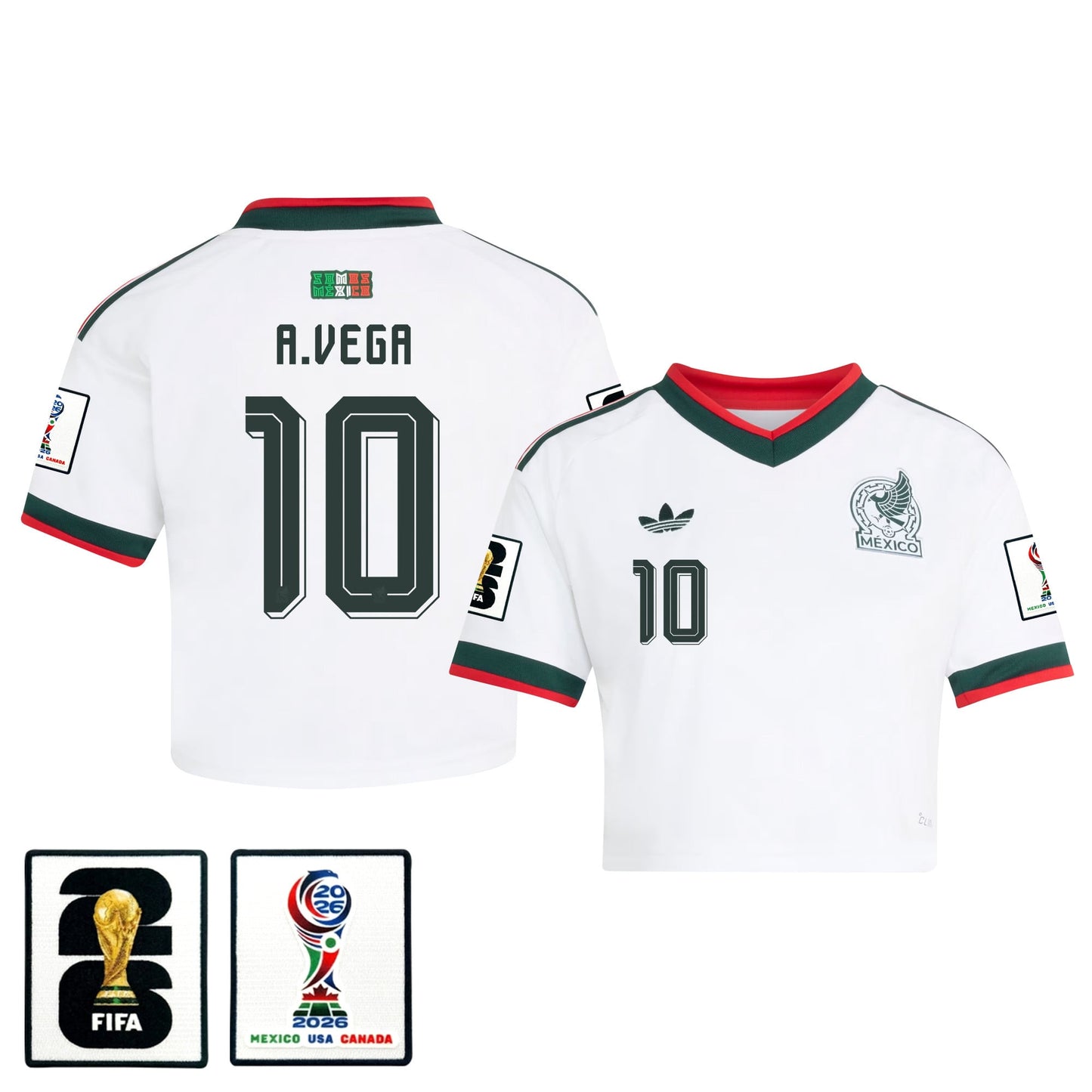 Alexis Vega 10 Mexico 2026 Away Women's Cropped Jersey - White