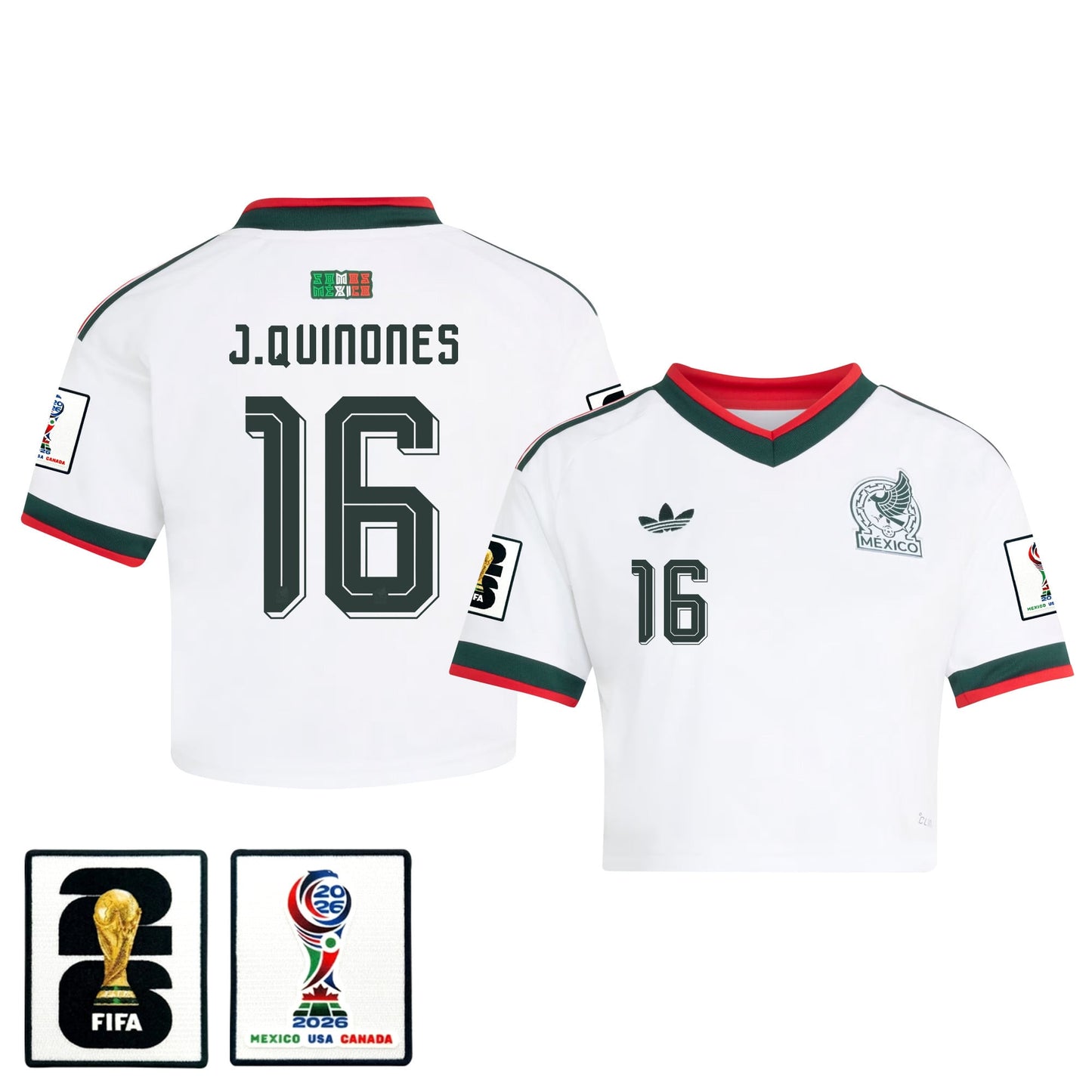 Julián Quiñones 16 Mexico 2026 Away Women's Cropped Jersey - White