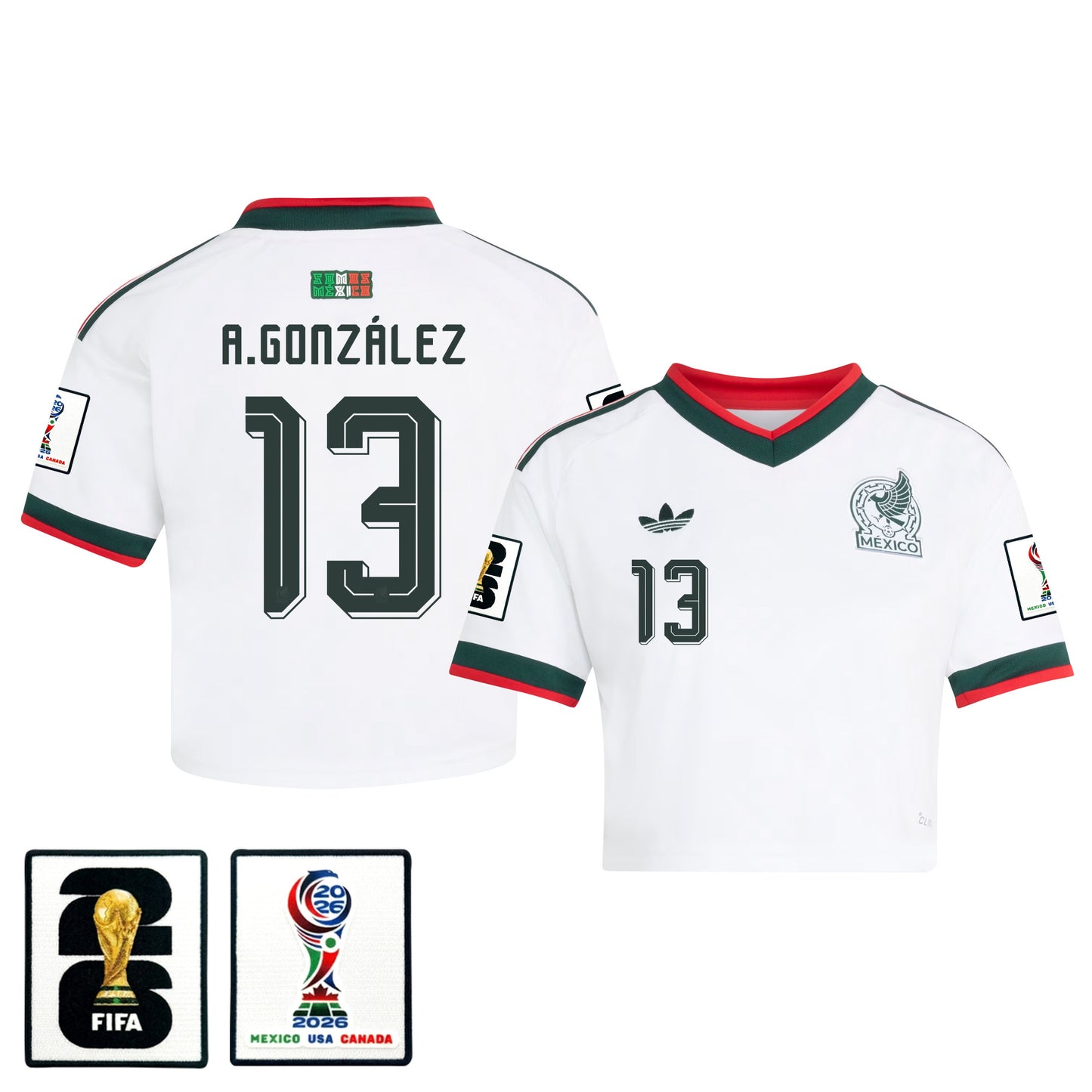 Armando González 13 Mexico 2026 Away Women's Cropped Jersey - White