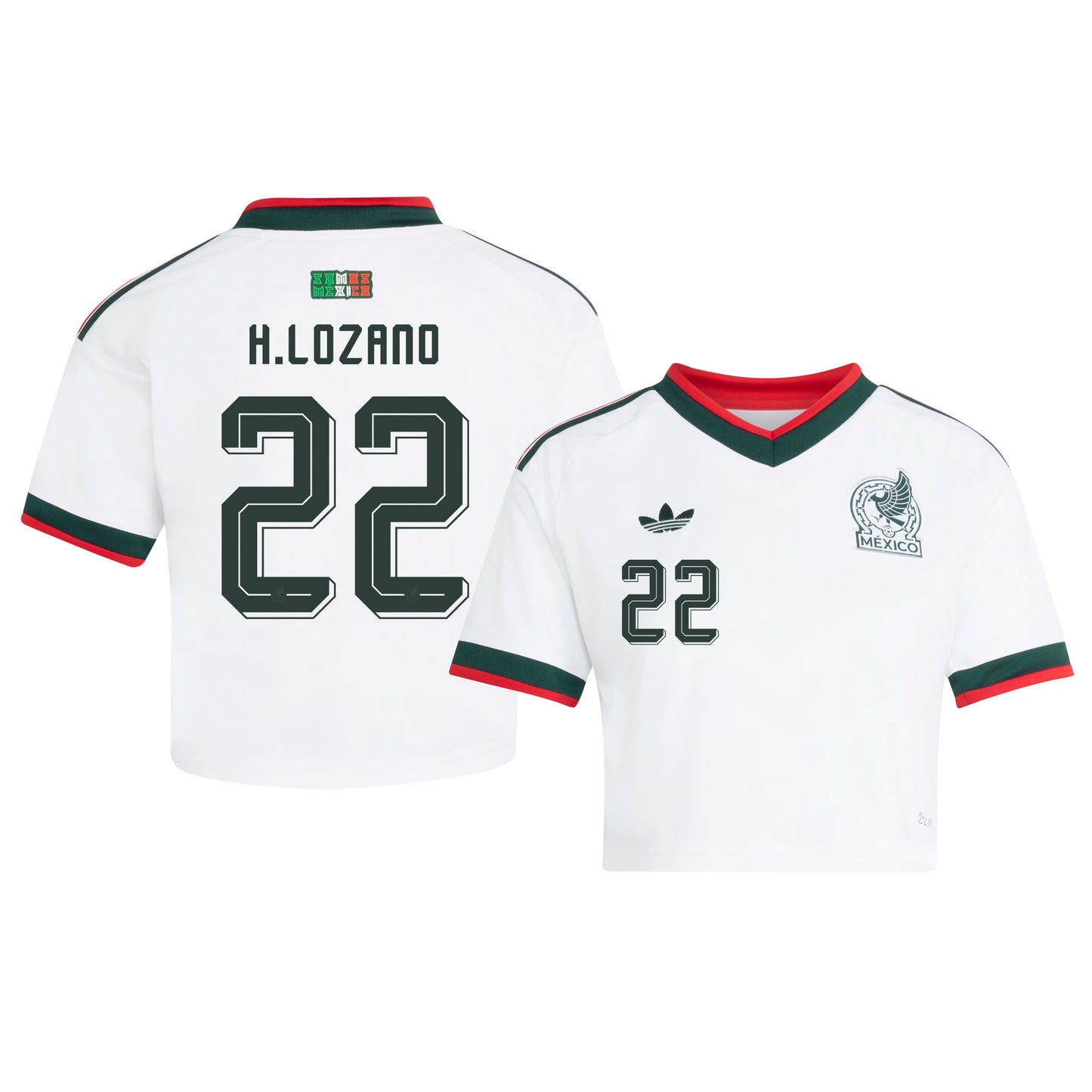 Hirving Lozano 22 Mexico 2026 Away Women's Cropped Jersey - White