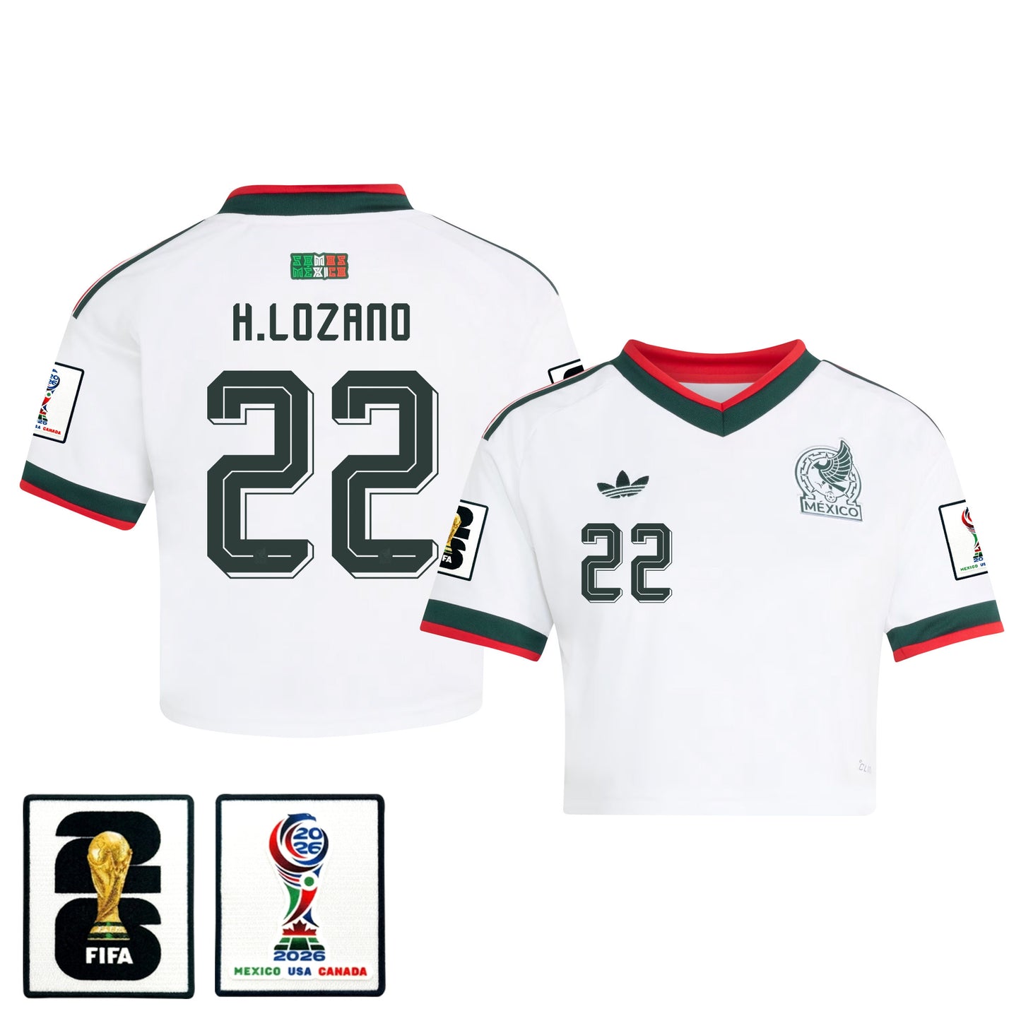 Hirving Lozano 22 Mexico 2026 Away Women's Cropped Jersey - White