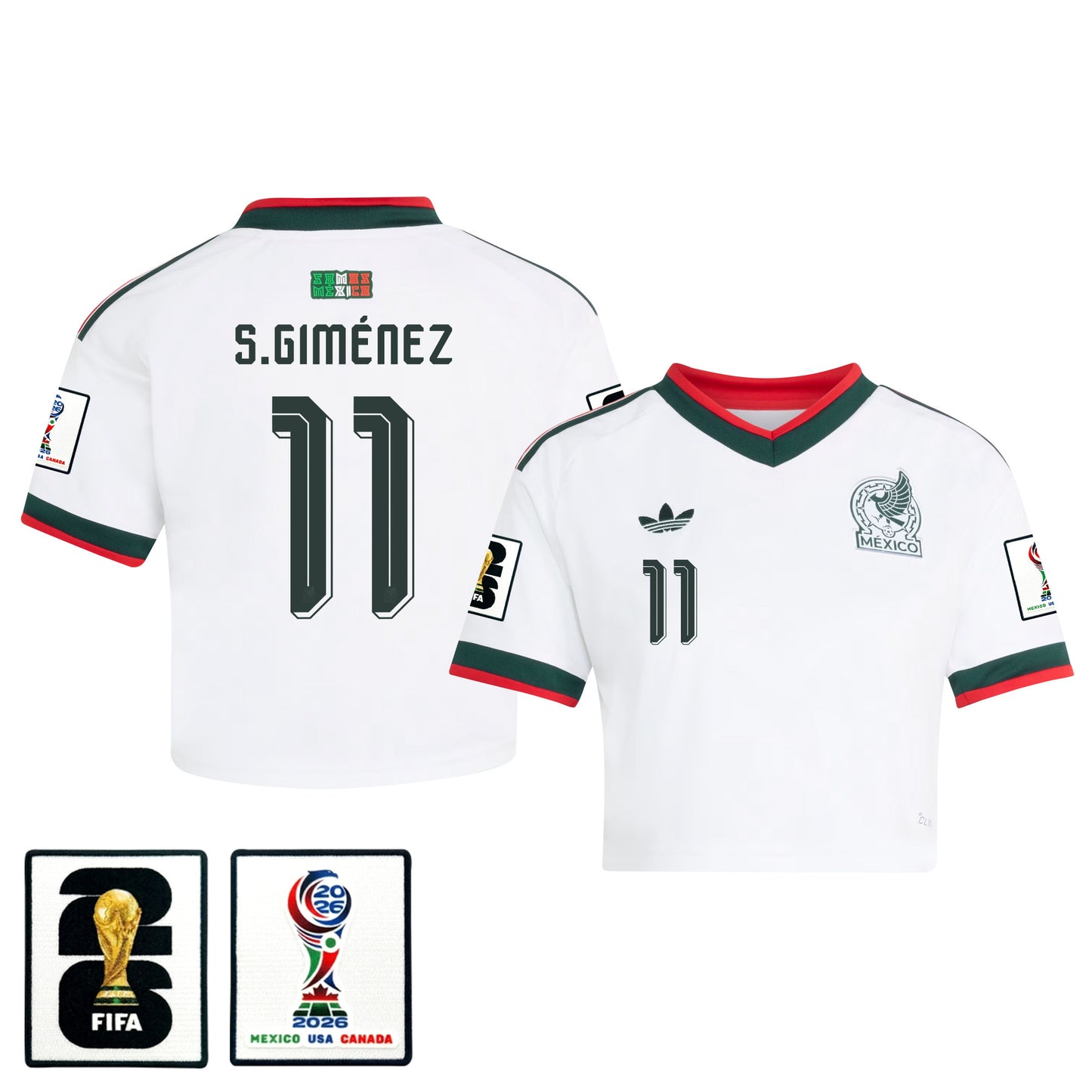 Santiago Giménez 11 Mexico 2026 Away Women's Cropped Jersey - White