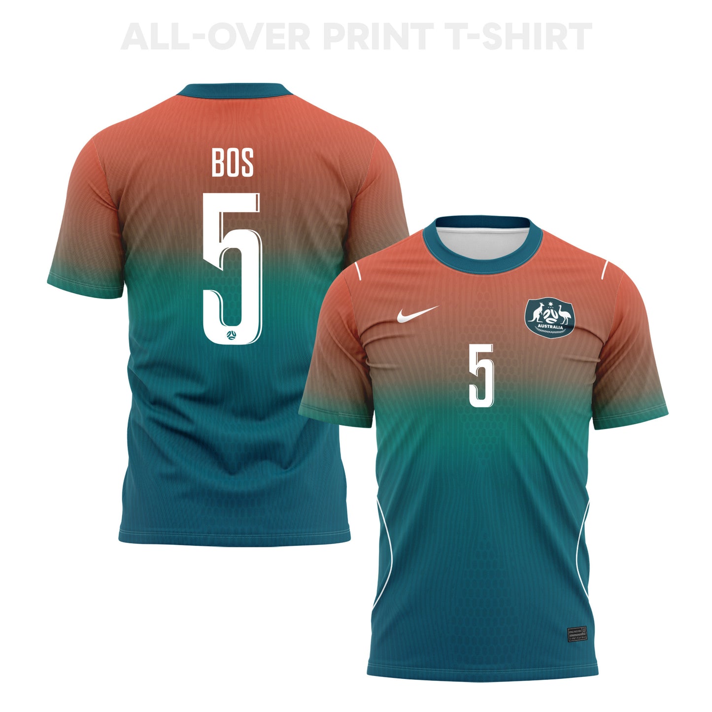 Jordan Bos 5 Australia 2026 Away 3D T-Shirt Fully Printed – Unisex, Teal