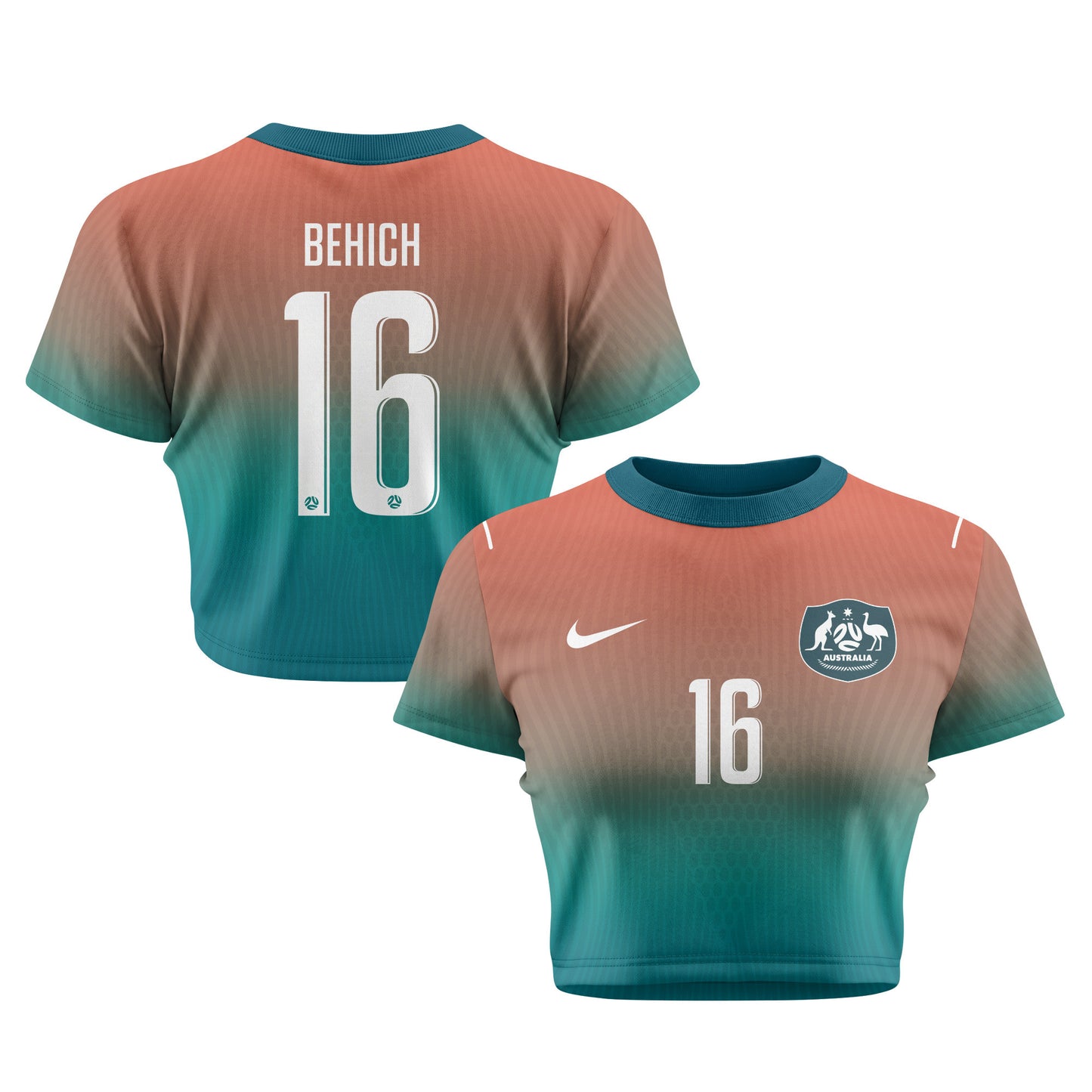 Aziz Behich 16 Australia 2026 Women's Away All-Over Print Cropped Jersey - Green