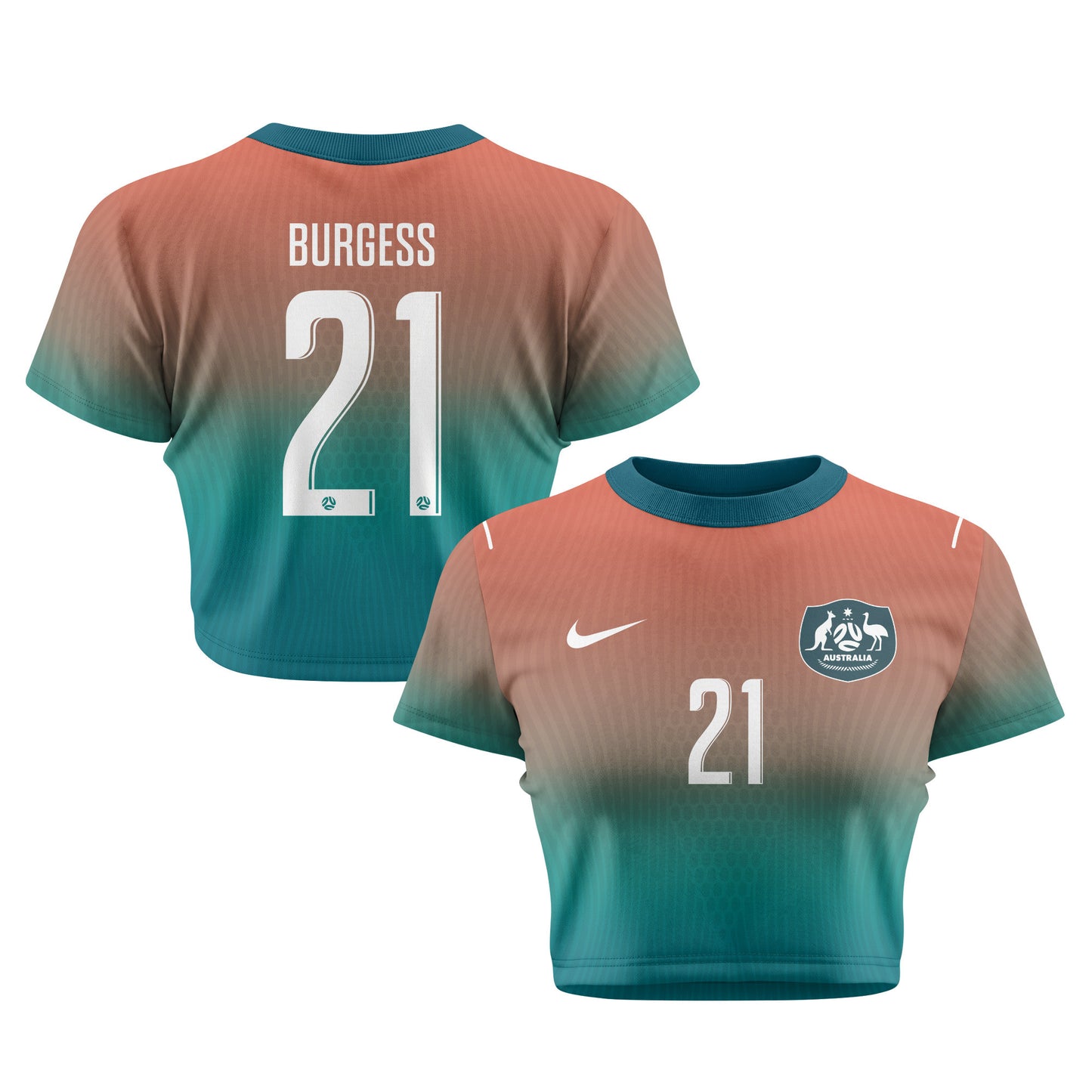 Cameron Burgess 21 Australia 2026 Women's Away All-Over Print Cropped Jersey - Green