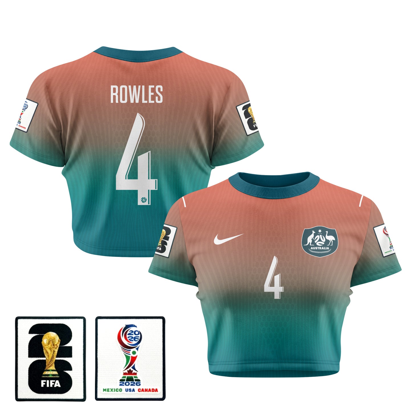 Kye Rowles 4 Australia 2026 Women's Away All-Over Print Cropped Jersey - Green