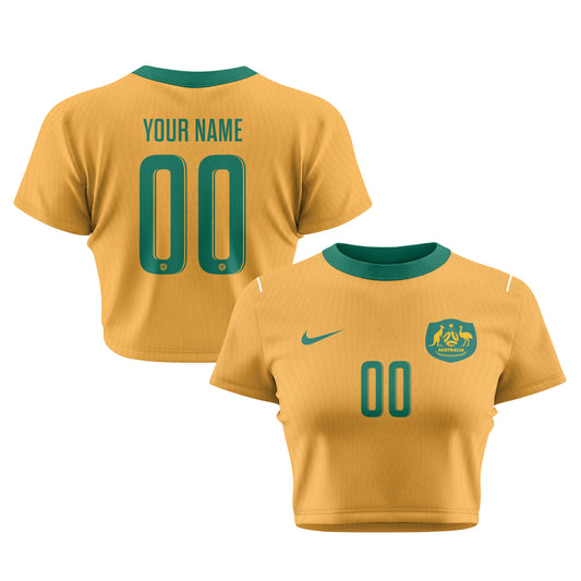 Australia 2026 Women's Home All-Over Print Cropped Jersey - Personalized - Yellow