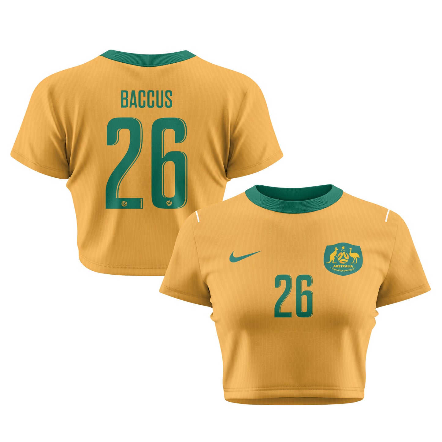 Keanu Baccus 26 Australia 2026 Women's Home All-Over Print Cropped Jersey - Yellow