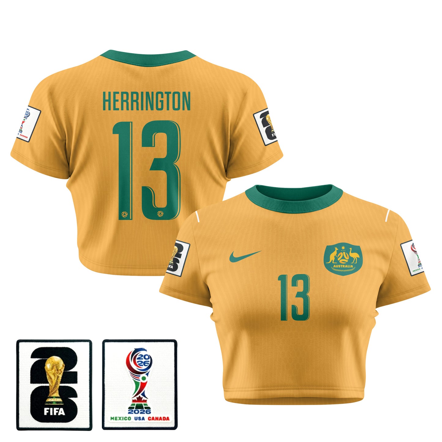Lucas Herrington 13 Australia 2026 Women's Home All-Over Print Cropped Jersey - Yellow