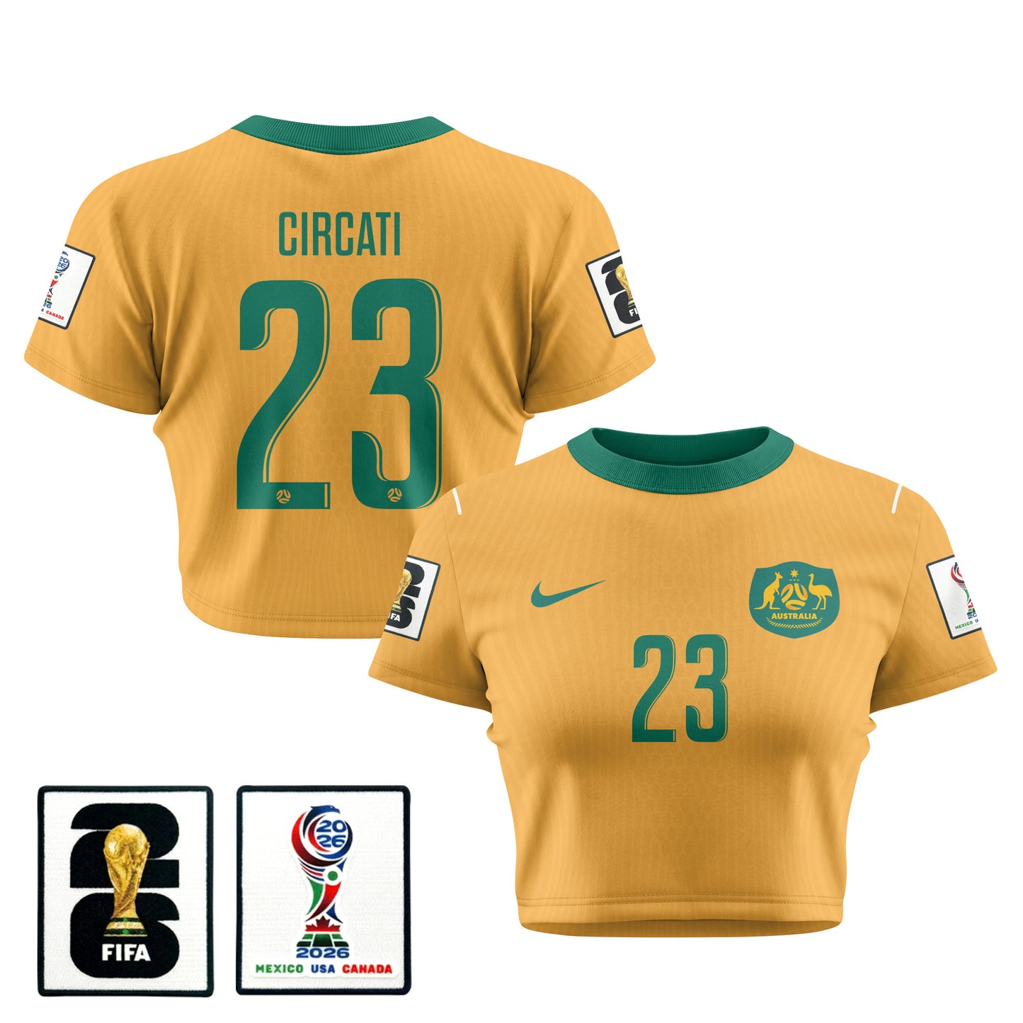 Alessandro Circati 23 Australia 2026 Women's Home All-Over Print Cropped Jersey - Yellow