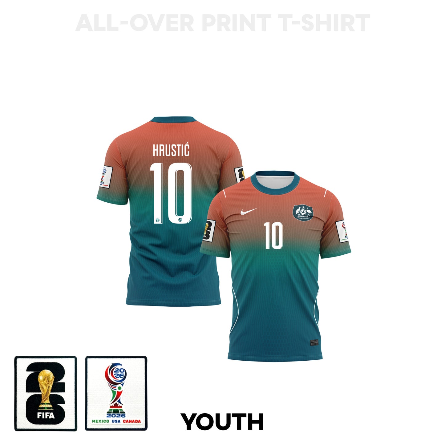 Ajdin Hrustić 10 Youth Australia 2026 Away 3D T-shirt Fully Printed – Teal