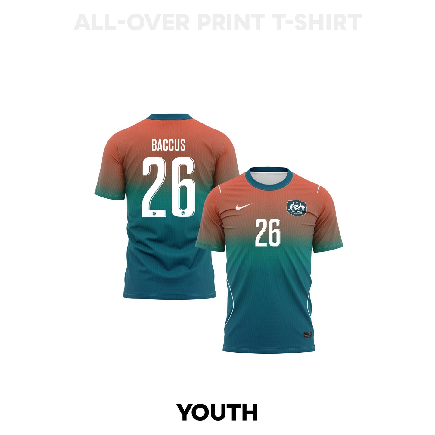 Keanu Baccus 26 Youth Australia 2026 Away 3D T-shirt Fully Printed – Teal