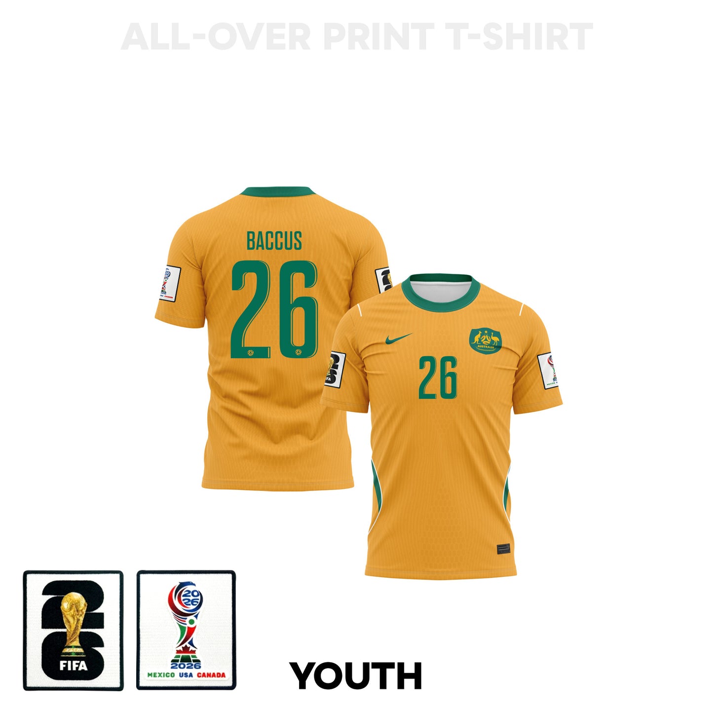 Keanu Baccus 26 Youth Australia 2026 Home 3D T-shirt Fully Printed – Yellow