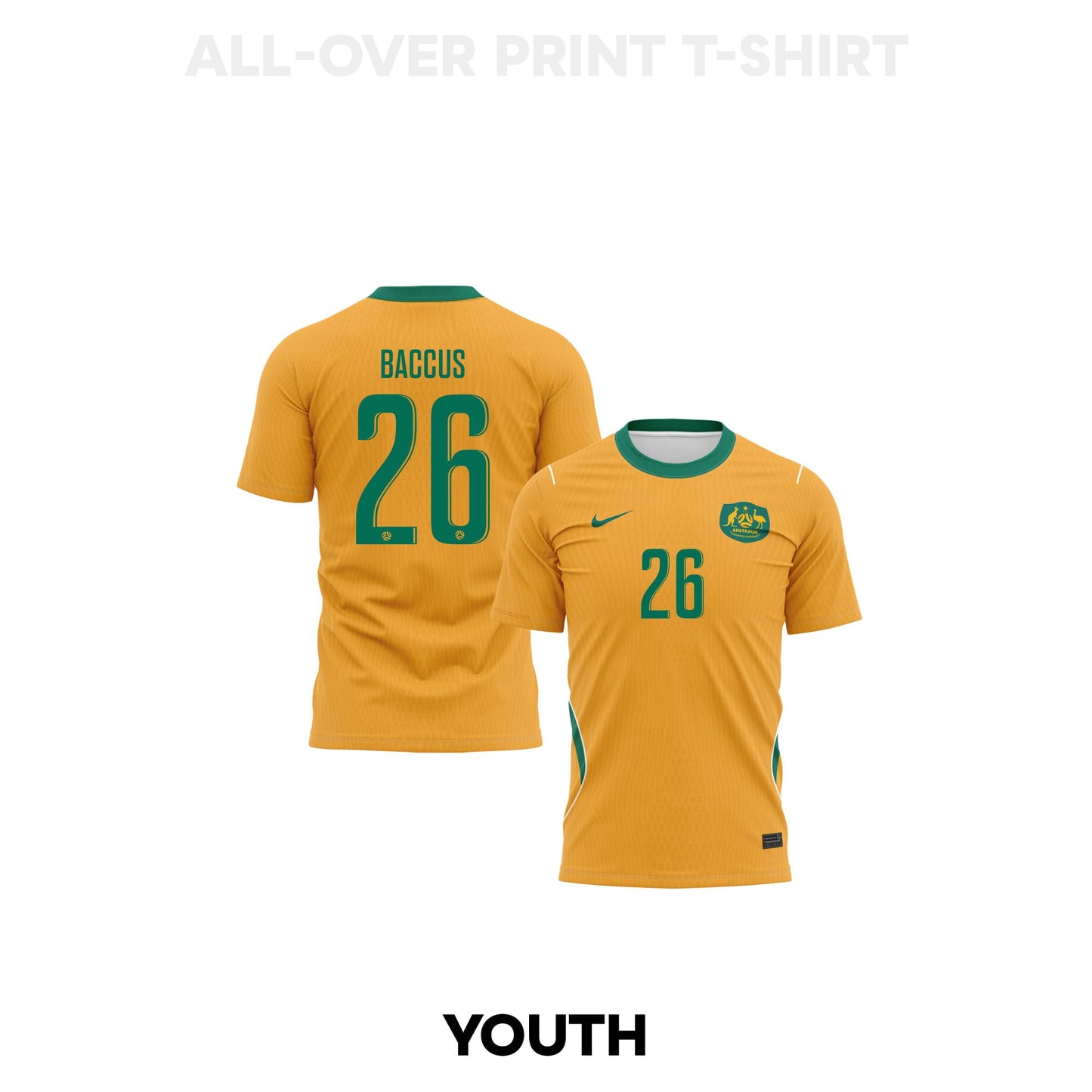 Keanu Baccus 26 Youth Australia 2026 Home 3D T-shirt Fully Printed – Yellow