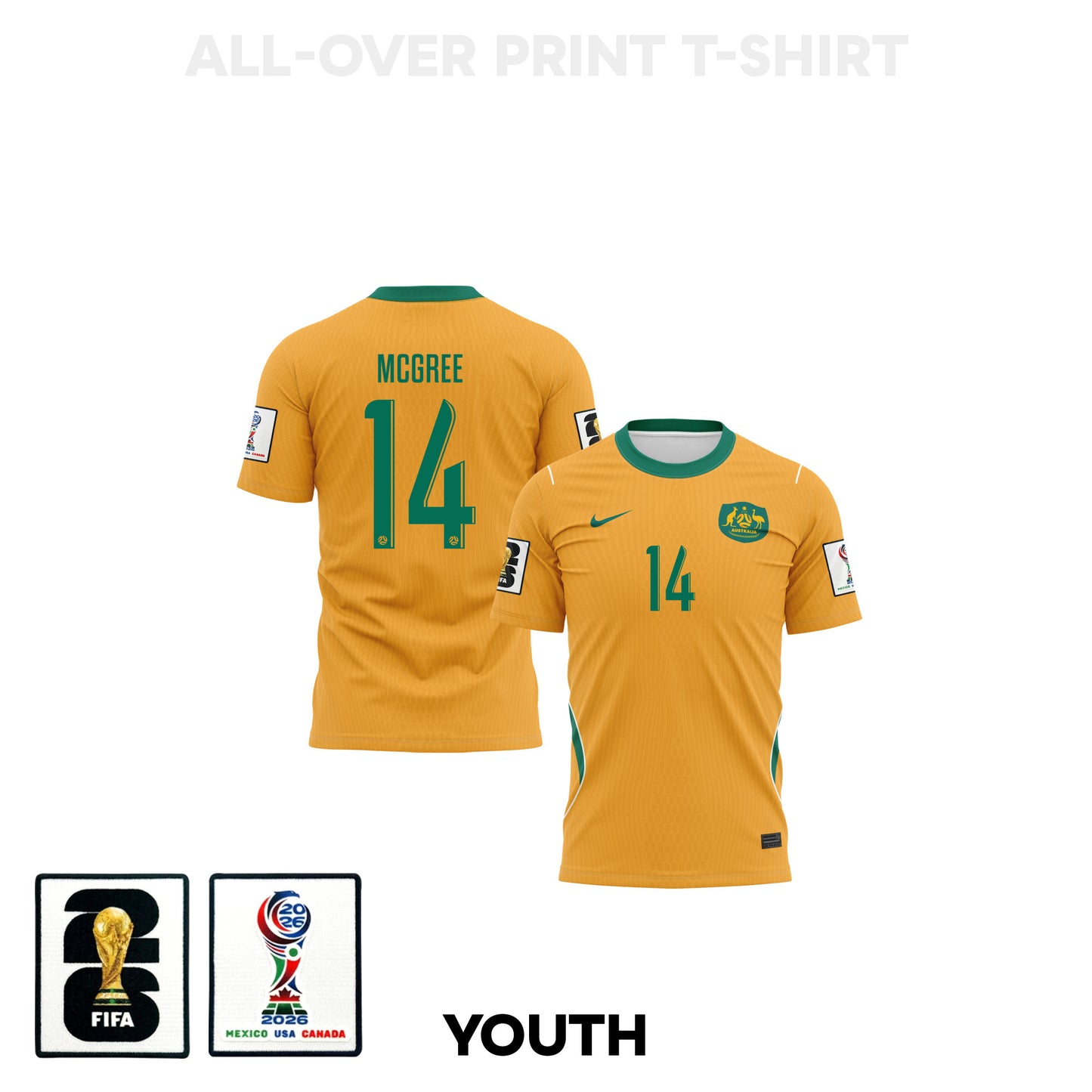 Riley McGree 14 Youth Australia 2026 Home 3D T-shirt Fully Printed – Yellow