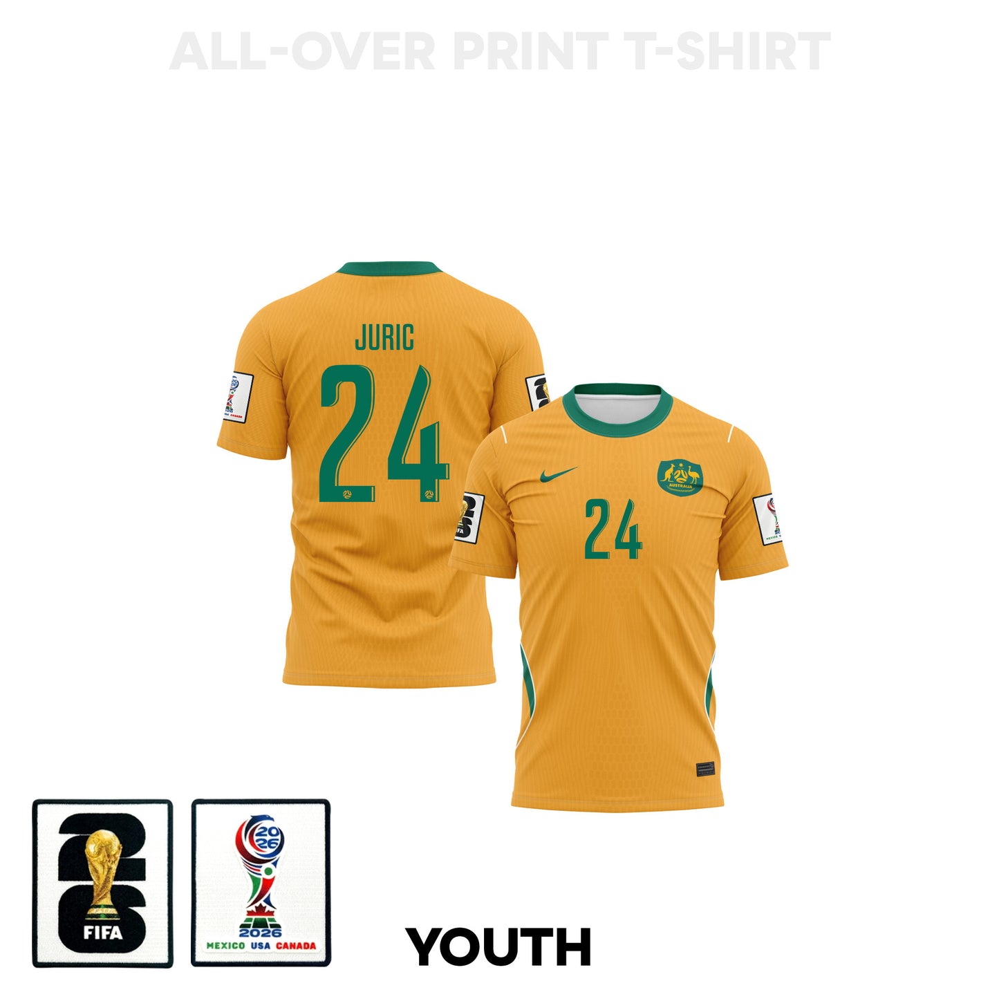 Deni Juric 24 Youth Australia 2026 Home 3D T-shirt Fully Printed – Yellow