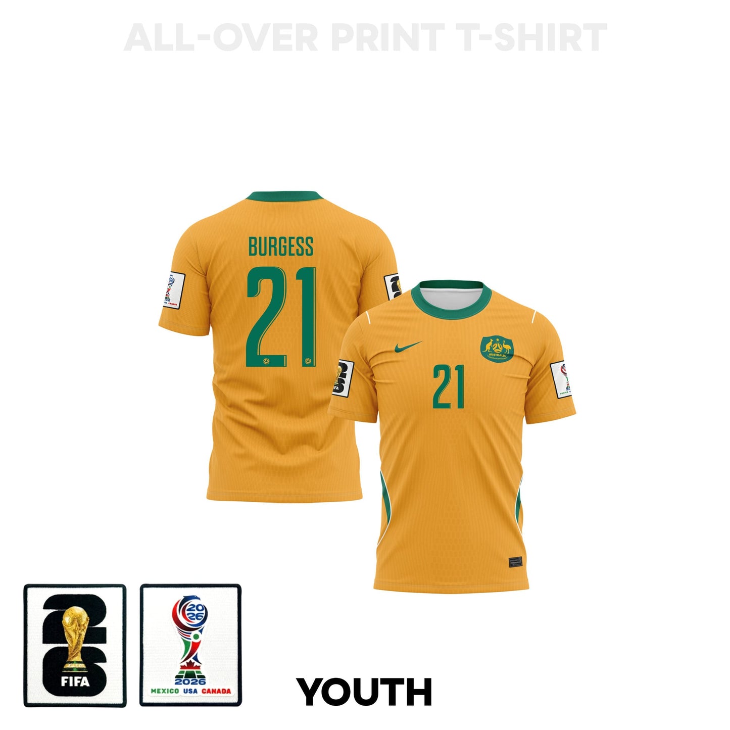 Cameron Burgess 21 Youth Australia 2026 Home 3D T-shirt Fully Printed – Yellow