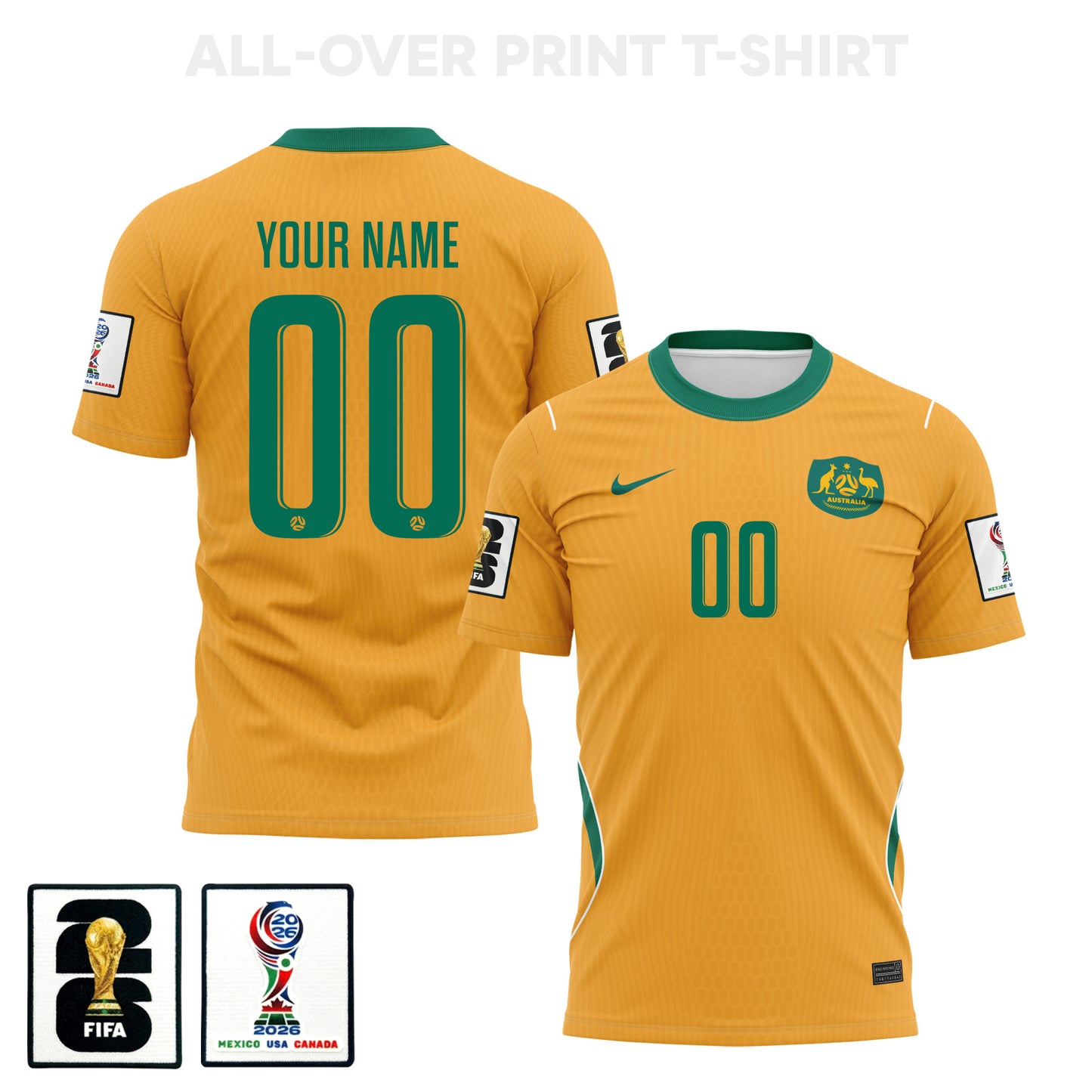 Australia 2026 Home 3D T-Shirt Fully Printed – Personalized – Unisex, Yellow