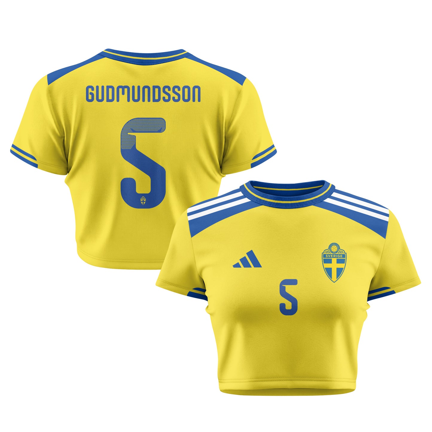 Gabriel Gudmundsson 5 Sweden 2026 Women's Home All-Over Print Cropped Jersey - Yellow