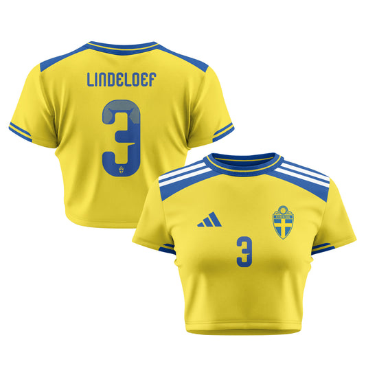 Victor Lindeloef 3 Sweden 2026 Women's Home All-Over Print Cropped Jersey - Yellow