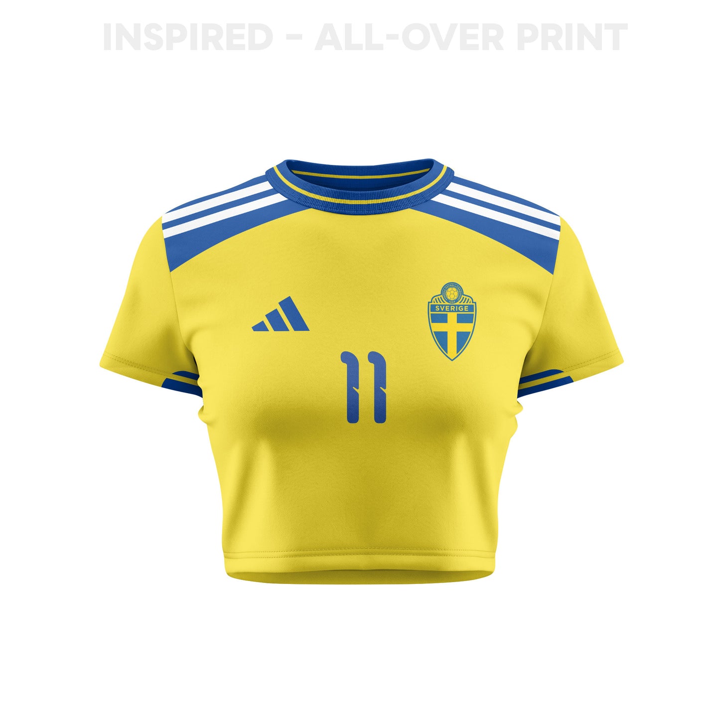 Anthony Elanga 11 Sweden 2026 Women's Home All-Over Print Cropped Jersey - Yellow