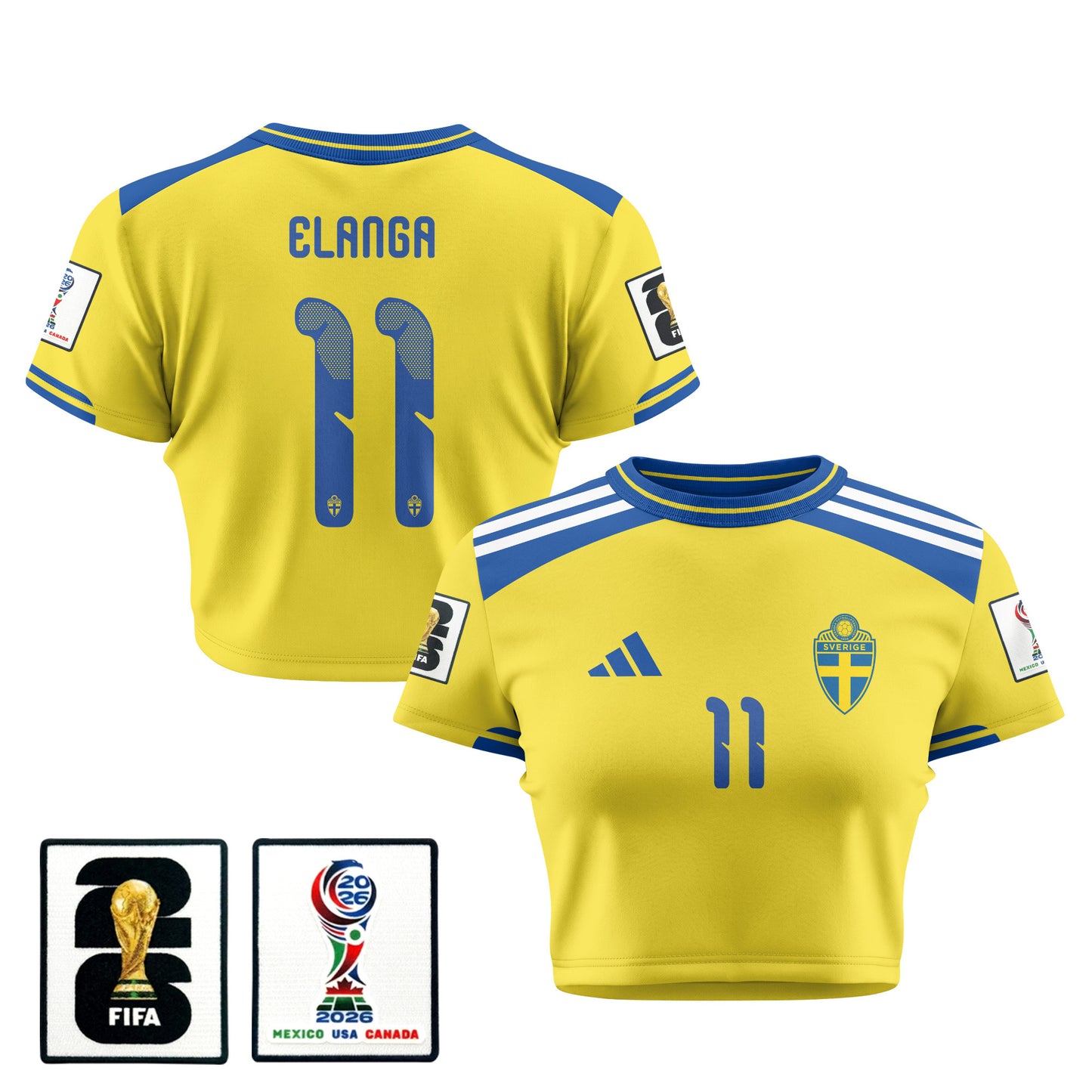 Anthony Elanga 11 Sweden 2026 Women's Home All-Over Print Cropped Jersey - Yellow
