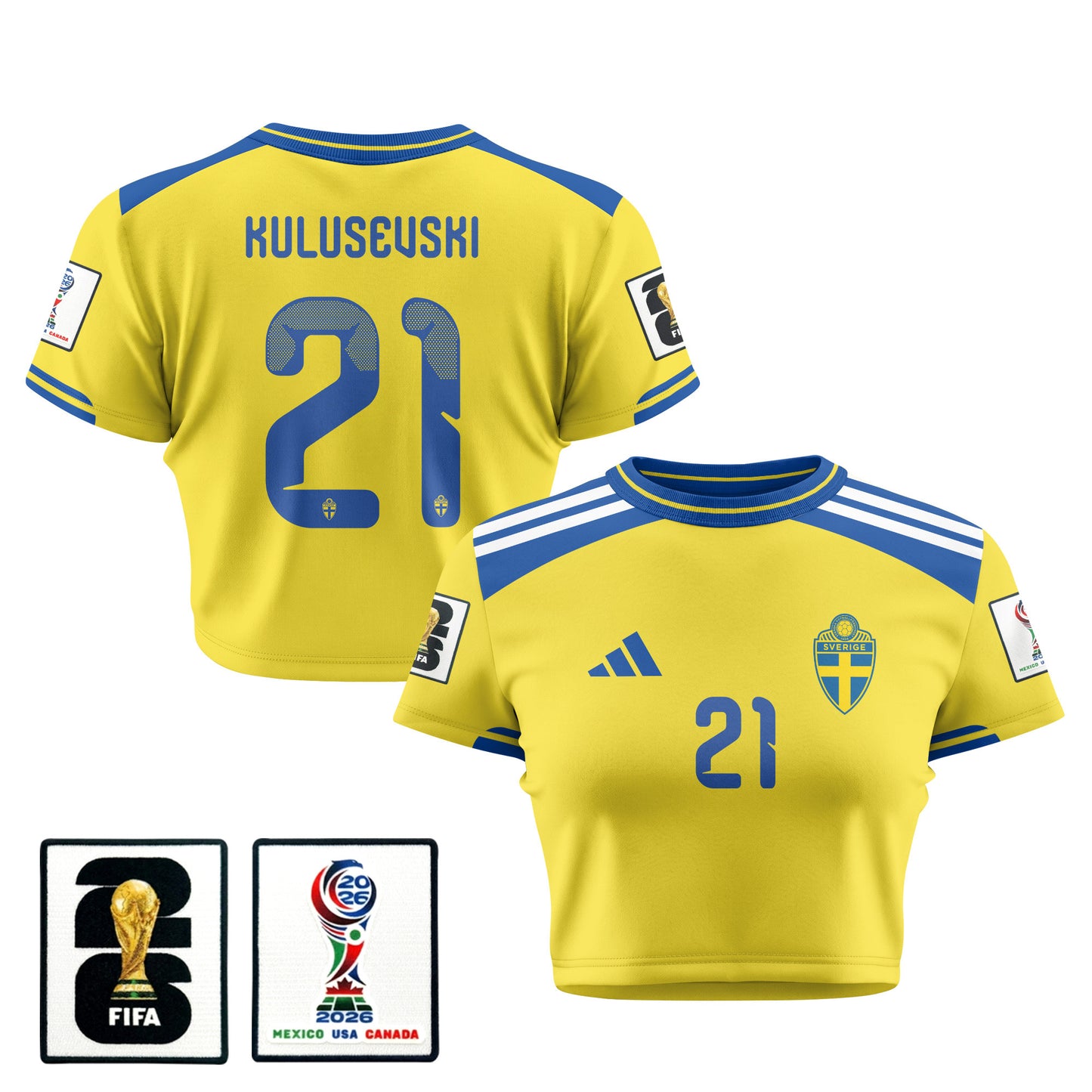 Dejan  Kulusevski 21 Sweden 2026 Women's Home All-Over Print Cropped Jersey - Yellow