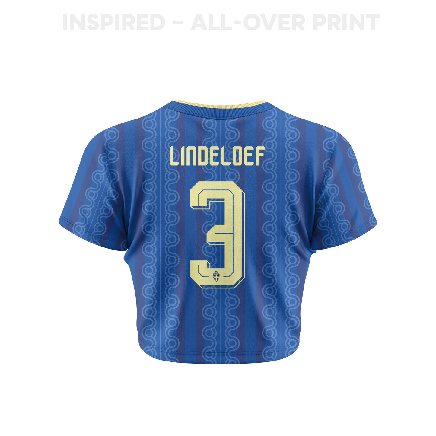 Victor Lindeloef 3 Sweden 2026 Women's Away All-Over Print Cropped Jersey - Blue