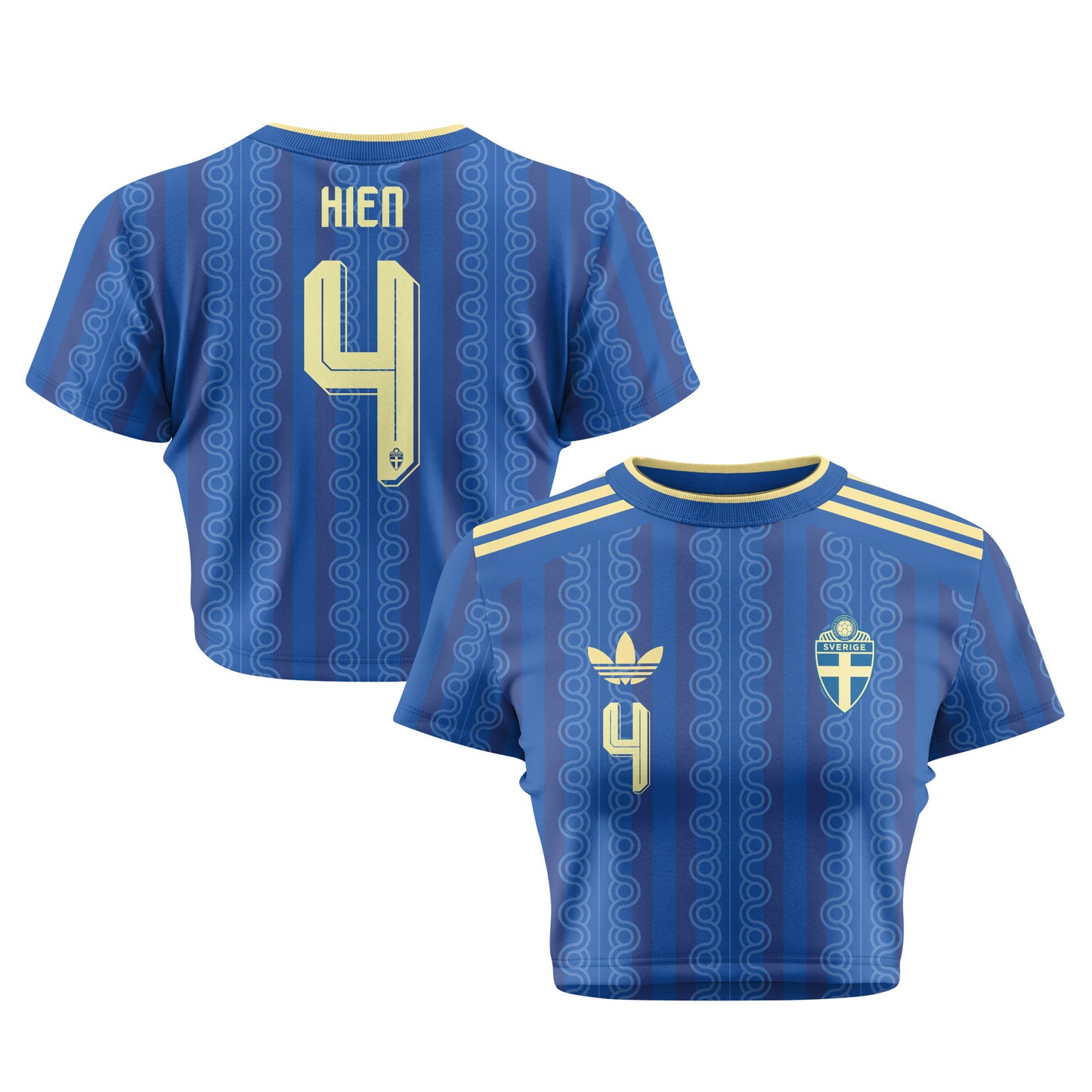 Isak Hien 4 Sweden 2026 Women's Away All-Over Print Cropped Jersey - Blue