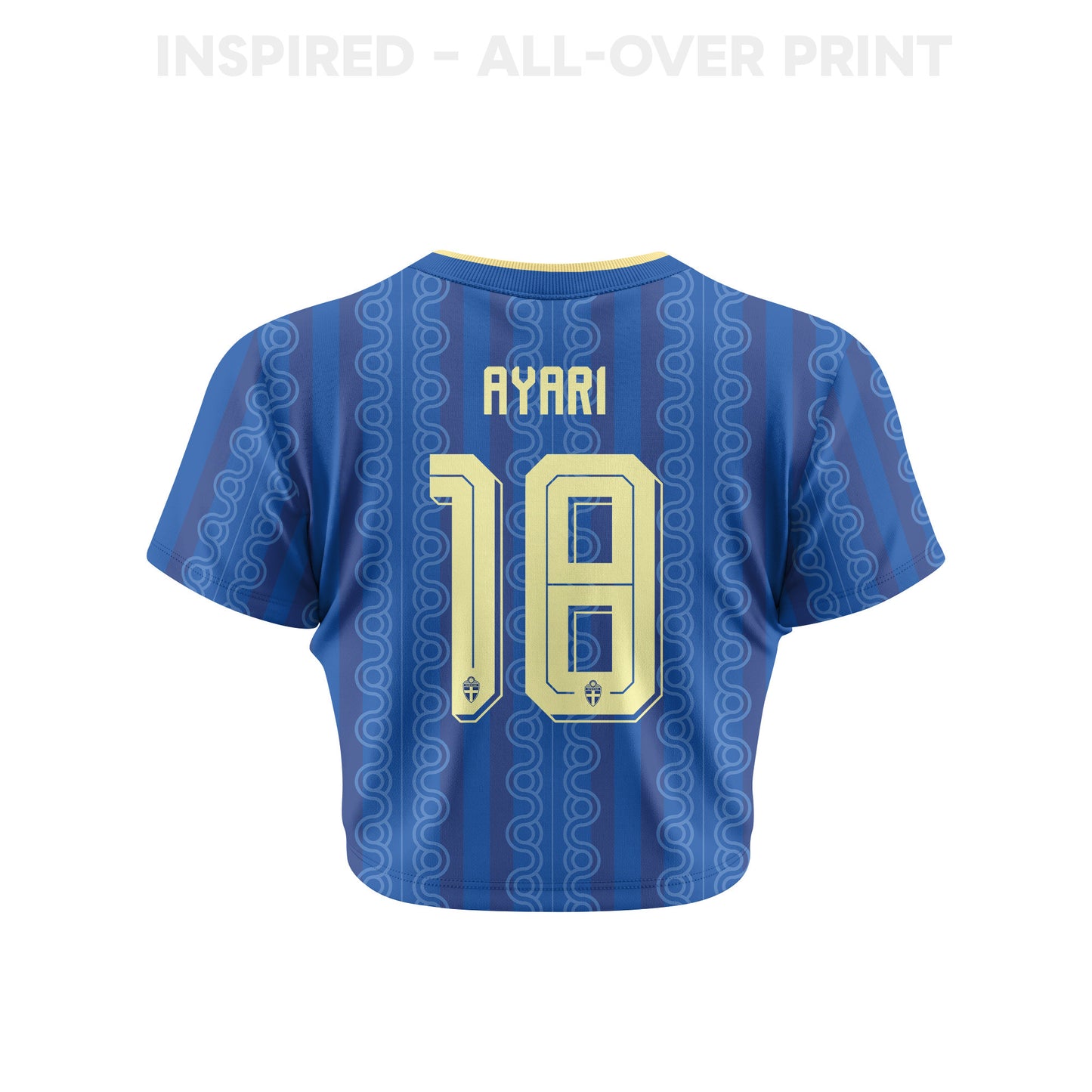 Yasin Ayari 18 Sweden 2026 Women's Away All-Over Print Cropped Jersey - Blue