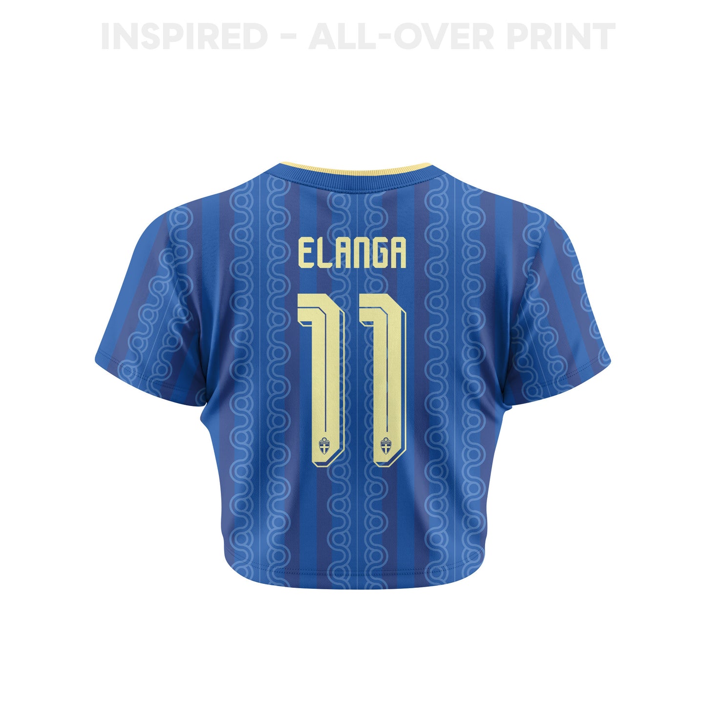 Anthony Elanga 11 Sweden 2026 Women's Away All-Over Print Cropped Jersey - Blue