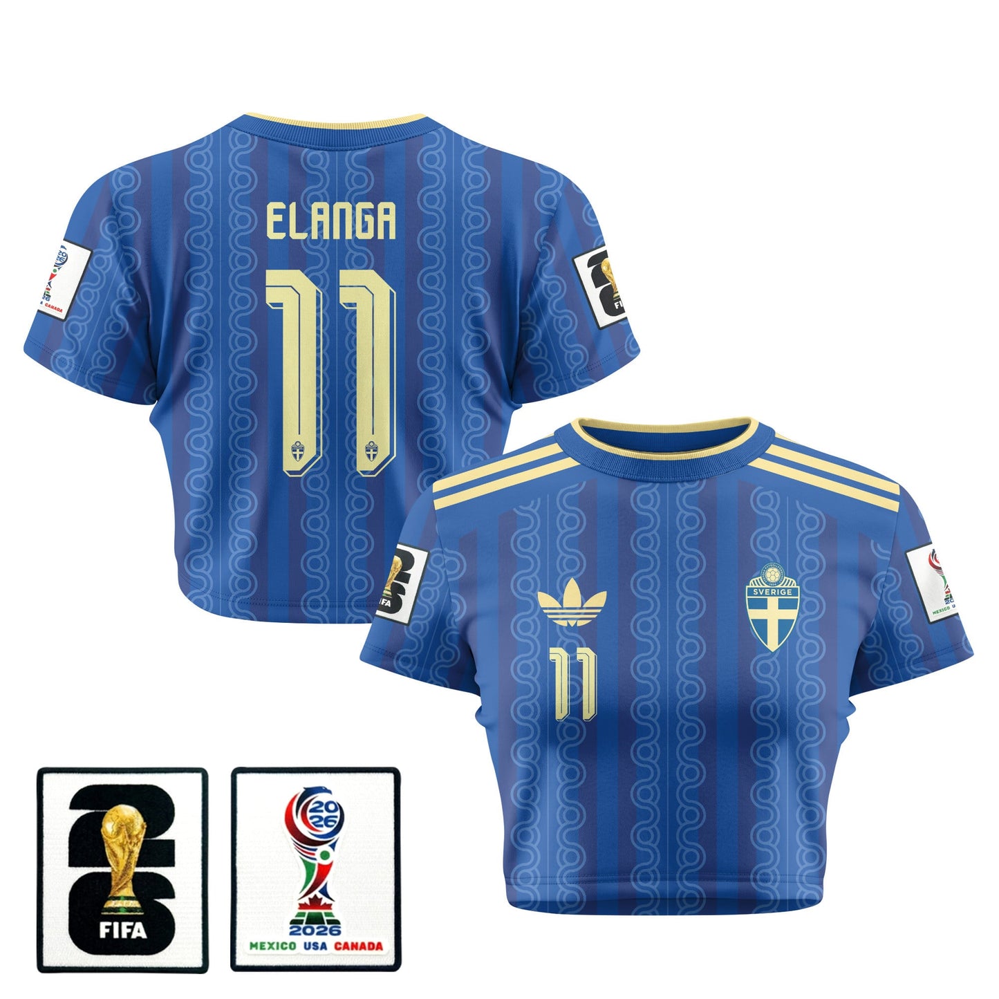 Anthony Elanga 11 Sweden 2026 Women's Away All-Over Print Cropped Jersey - Blue
