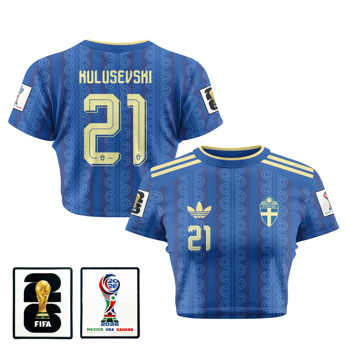 Dejan  Kulusevski 21 Sweden 2026 Women's Away All-Over Print Cropped Jersey - Blue