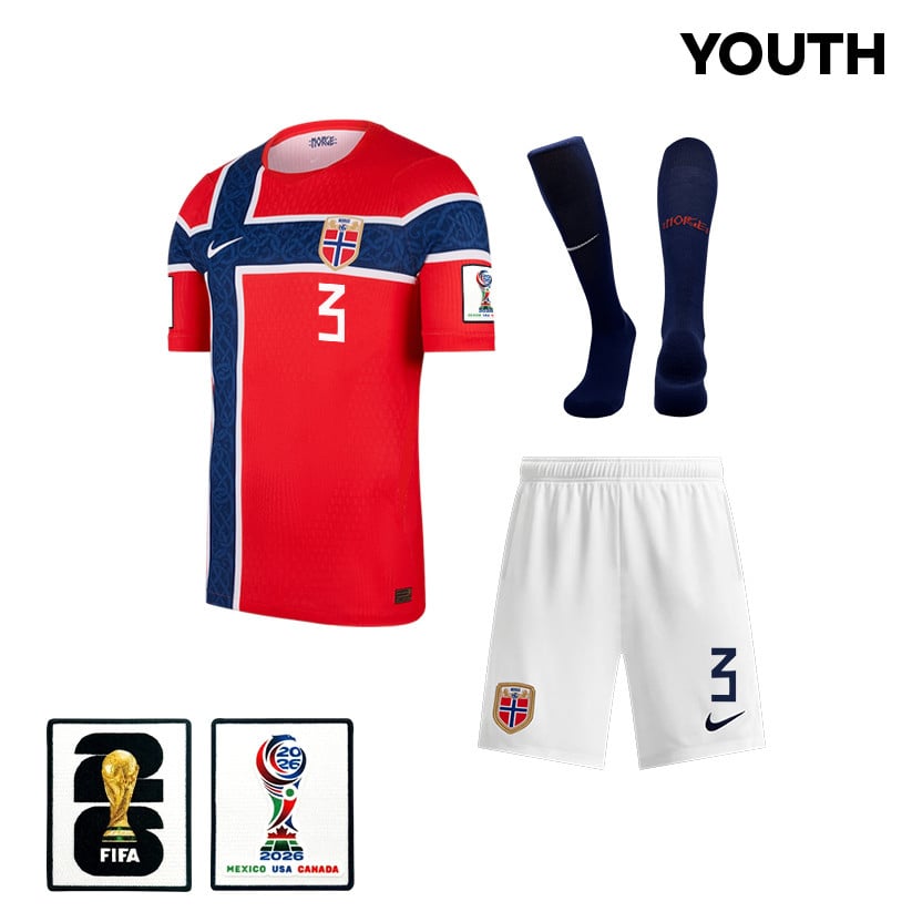 Kristoffer Vassbakk Ajer 3 Norway 2026 YOUTH Home Kit Set – Red