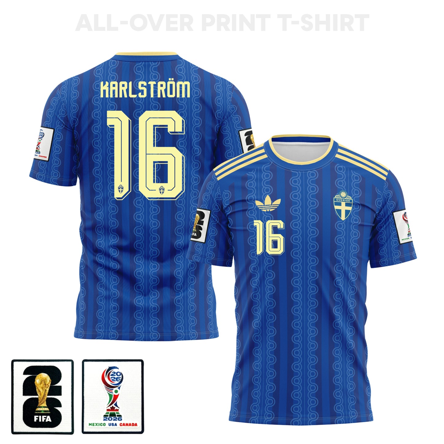 Jesper Karlstroem 16 Sweden 2026 Away 3D T-Shirt Fully Printed – Unisex, Blue