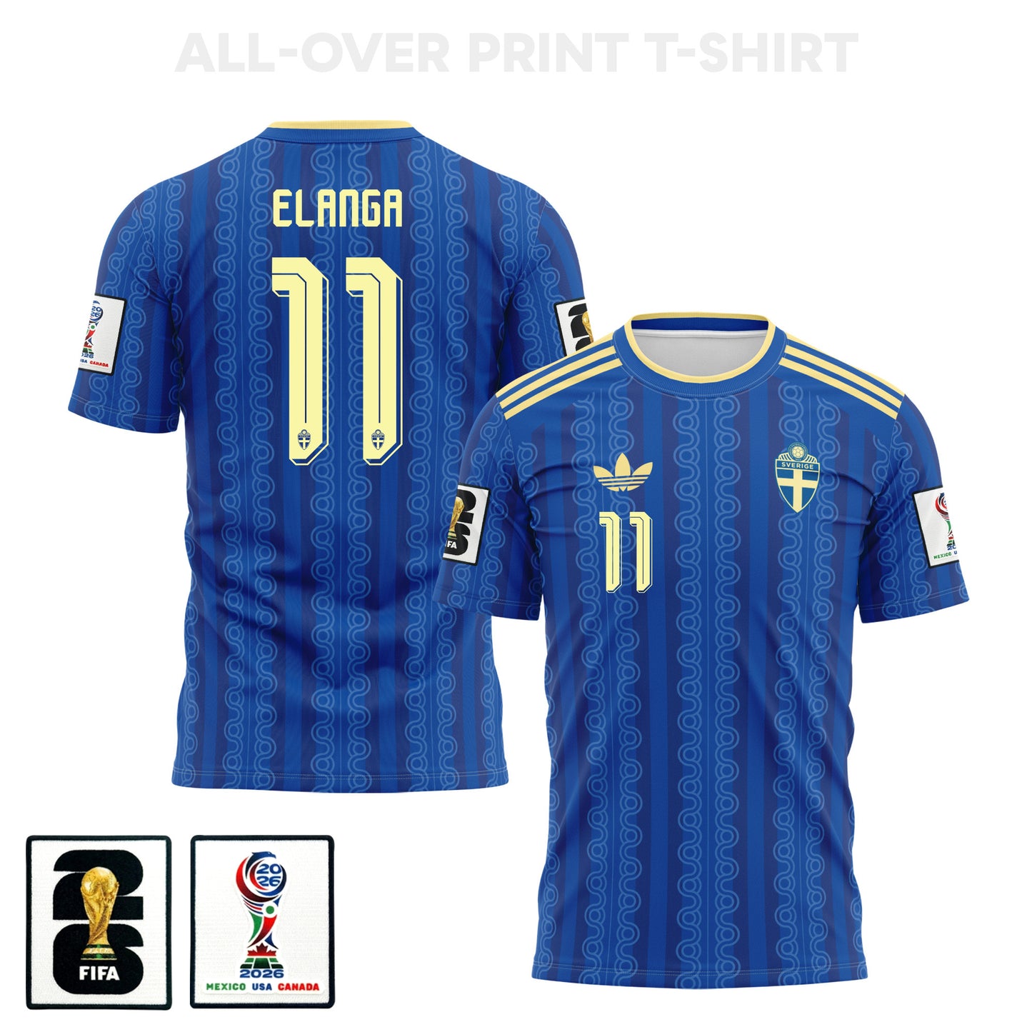 Anthony Elanga 11 Sweden 2026 Away 3D T-Shirt Fully Printed – Unisex, Blue