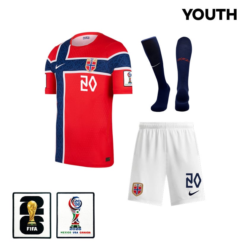 Antonio Nusa 20 Norway 2026 YOUTH Home Kit Set – Red