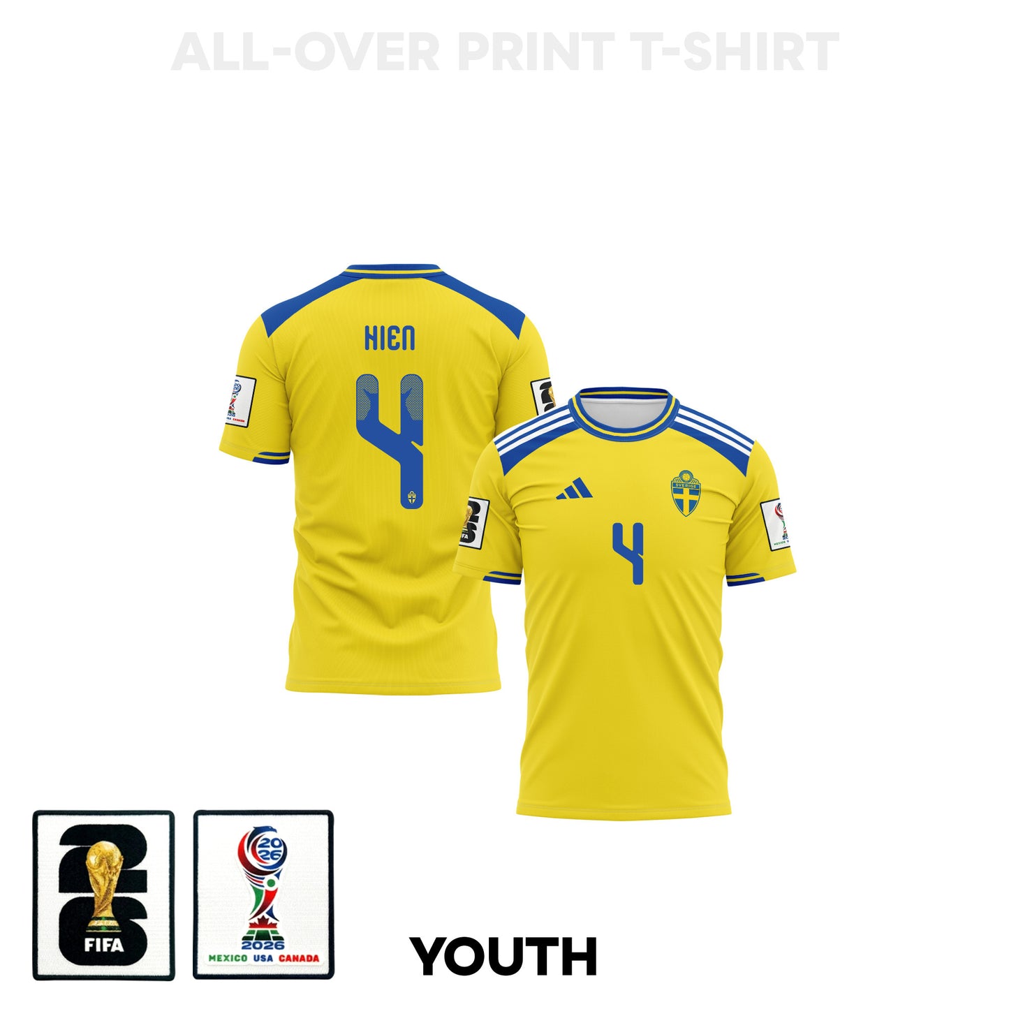 Isak Hien 4 Youth Sweden 2026 Home 3D T-shirt Fully Printed – Yellow