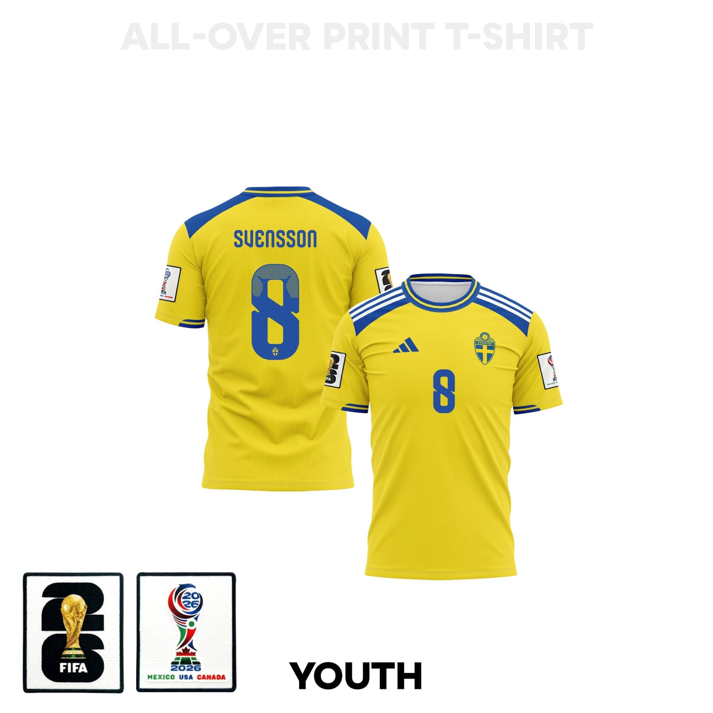Daniel Svensson 8 Youth Sweden 2026 Home 3D T-shirt Fully Printed – Yellow