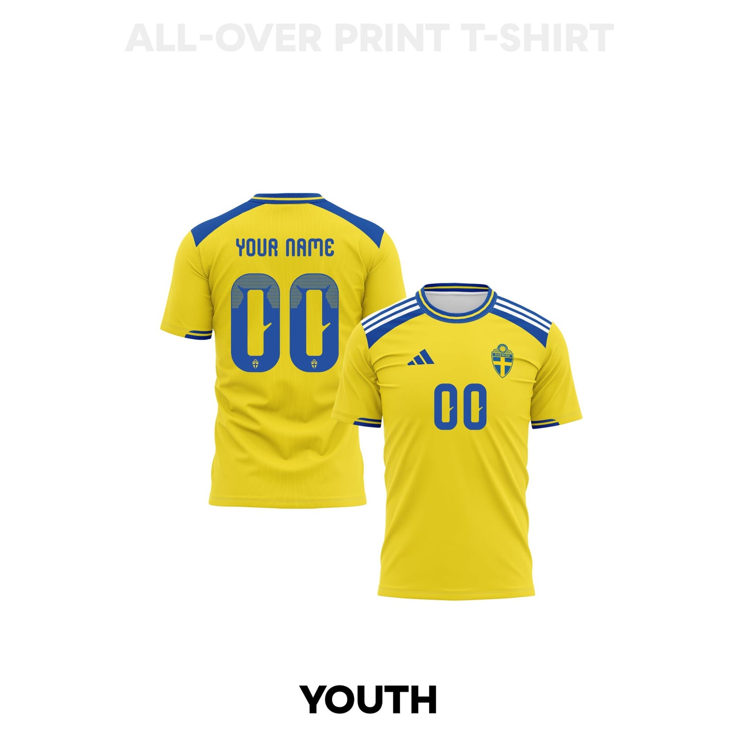 Sweden 2026 Youth Home 3D T-shirt Fully Printed – Personalized – Yellow
