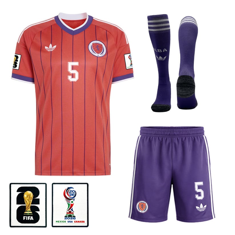 Grant Hanley 5 Scotland 2026 Away Men Kit Set – Red/Purple