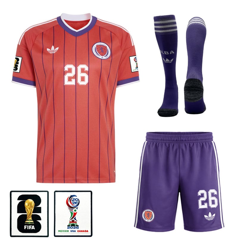 Scott McKenna 26 Scotland 2026 Away Men Kit Set – Red/Purple