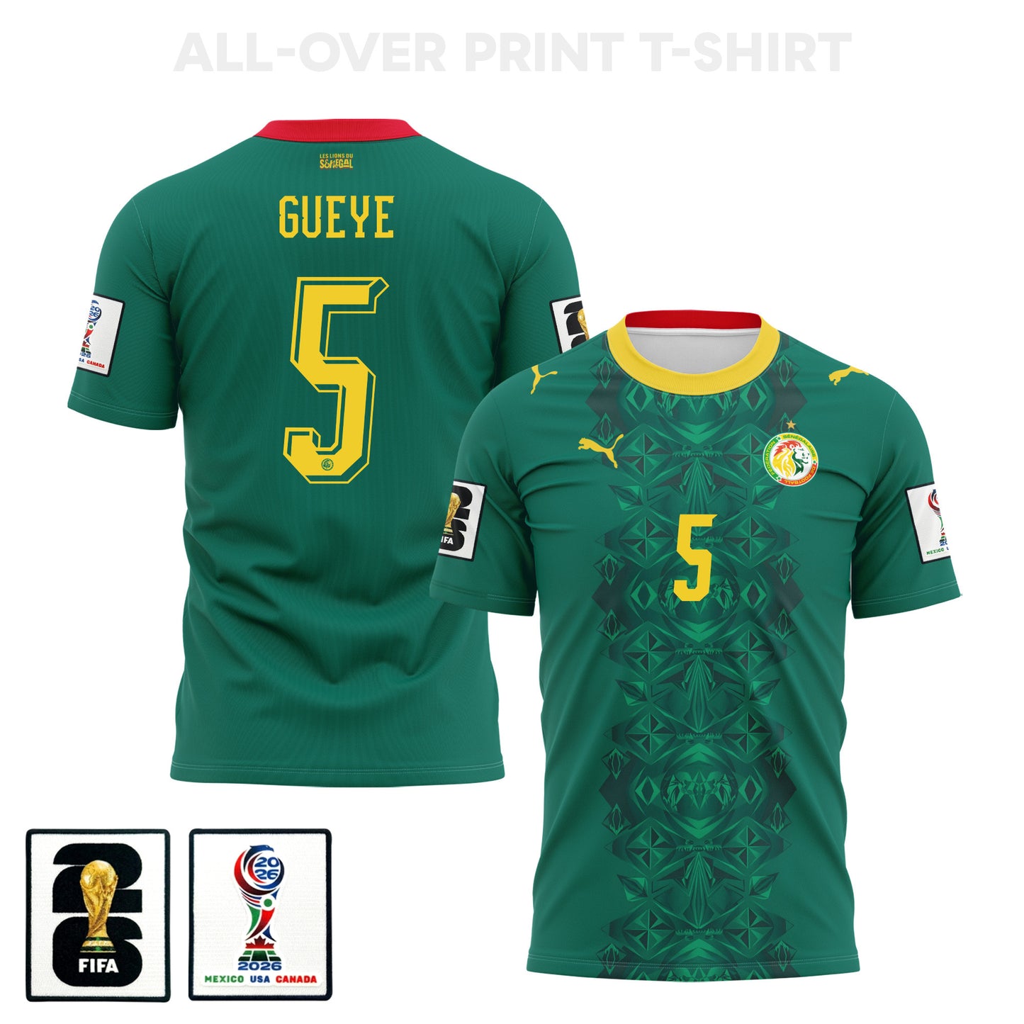 Idrissa Gueye 5 Senegal 2026 Away 3D T-Shirt Fully Printed – Unisex, Green