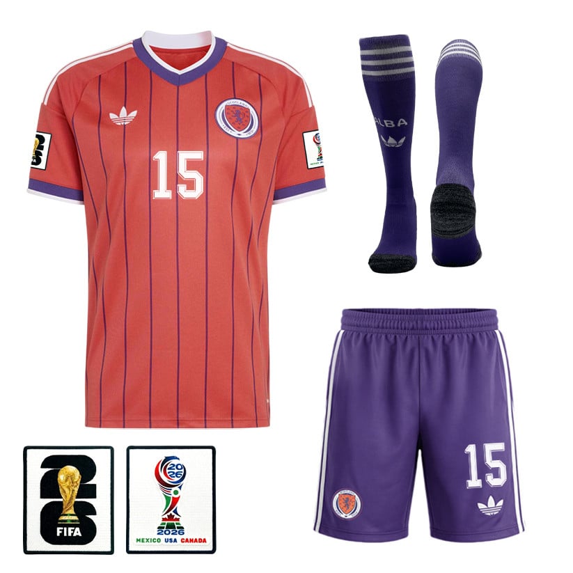 John Souttar 15 Scotland 2026 Away Men Kit Set – Red/Purple