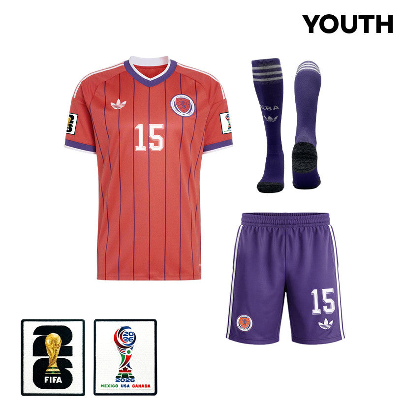 John Souttar 15 Scotland 2026 YOUTH Away Kit Set – Red/Purple