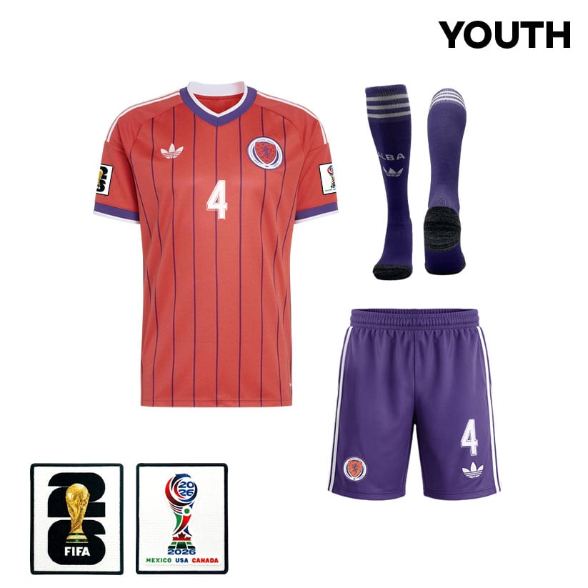 Scott McTominay 4 Scotland 2026 YOUTH Away Kit Set – Red/Purple