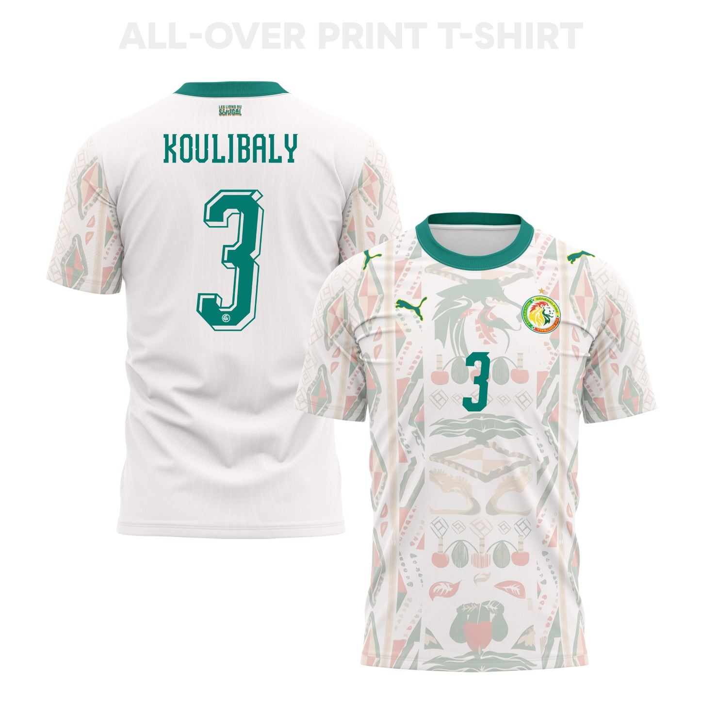 Kalidou Koulibaly 3 Senegal 2026 Home 3D T-Shirt Fully Printed – Unisex, White
